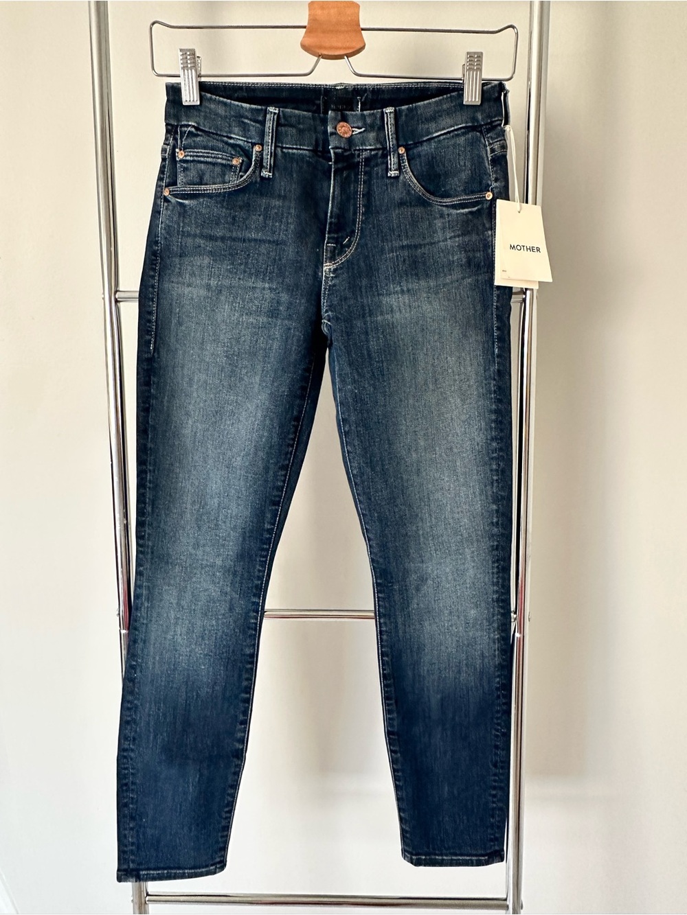 Mother Mid-Rise Skinny Jeans in Dark Blue